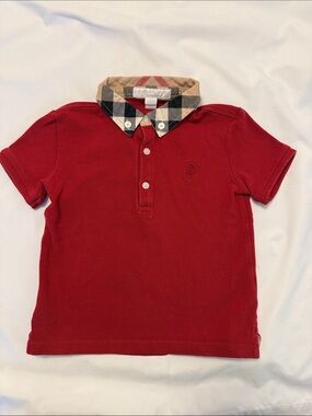 Burberry Red Polo with Signature Check Collar Detail